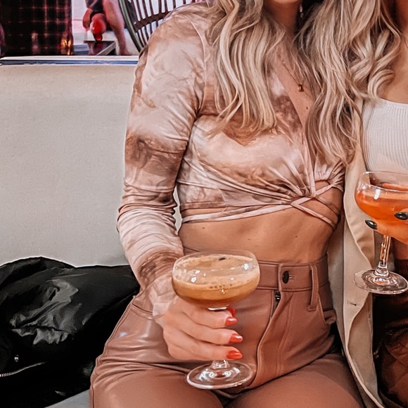 PLT Camel Soft Touch Tie Wrap Around Print Long Sleeve Crop Top - Picture 7 of 7